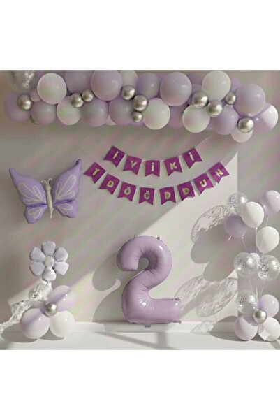 ÇITIPITISTORE Lila rakam kelebek papatya folyo balonlu doğum günü balon set