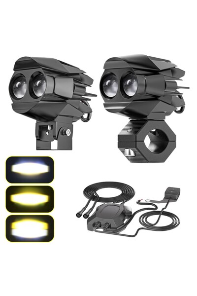 DEKOHOP Motosiklet LED Sis Farı Seti Çift Renk Tüm Montaj Aparatları ve Kablo...