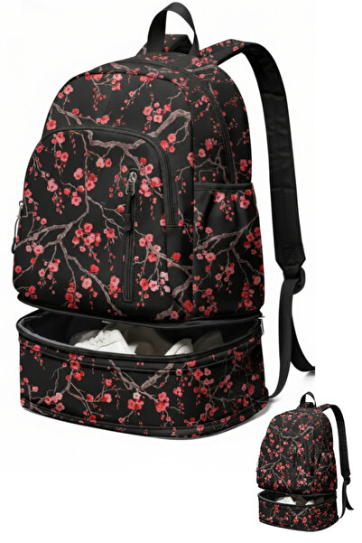 woys Çiçek Desenli Profesyonel Spor Sırt Çantası - Ayakkabı Bölmeli Su Geçirm...