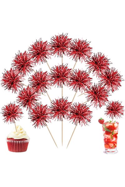 pastazu Kırmızı Pasta Kürdanı 15 cm Kokteyl Süsü cupcake Süsü Kürdan Ssü 12 ad