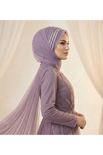 duvak tasarım Lila Taş Detaylı Hazır Hayal Tül Tesettür Gelin ve Kına Duvağı ...