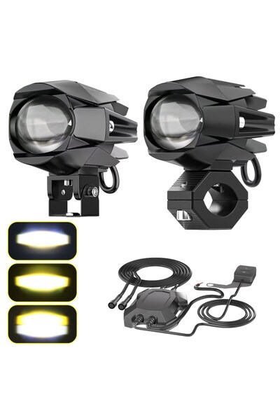 DEKOHOP Motosiklet Sis Farı Çift Renk Tüm Montaj Aparatları ve Kablo Set ile ...