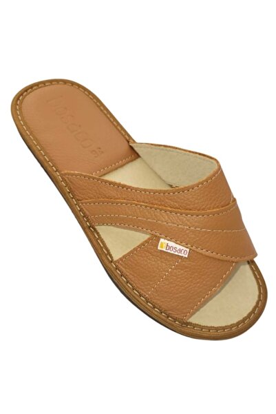 Bosaco Comfortable women's slippers made of genuine leather, brown, open-toe ...