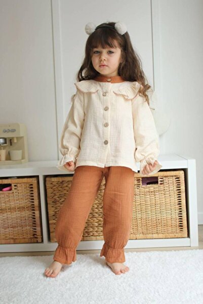 Asortik Kids Κοριτσίστικο κοστούμι με βολάν σε λινό στυλ με άνετη εφαρμογή-F1...