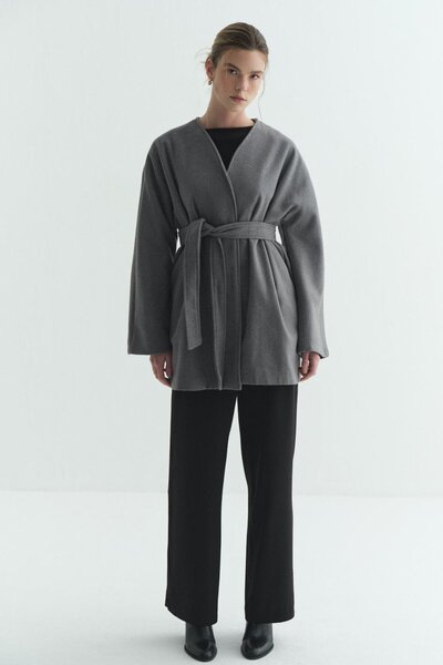 Merve Gültekin Lined Cashmere Kimono Gray
