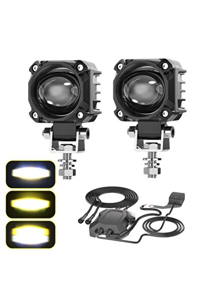 DEKOHOP Motosiklet LED Sis Farı Seti Çift Renk Tüm Montaj Aparatları ve Kablo...
