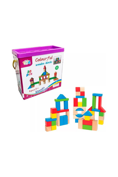 direkstoktan Ahşap Eğitici Oyuncak Bultaklı Kutulu 30 Parça Ahşap Blok Seti /...