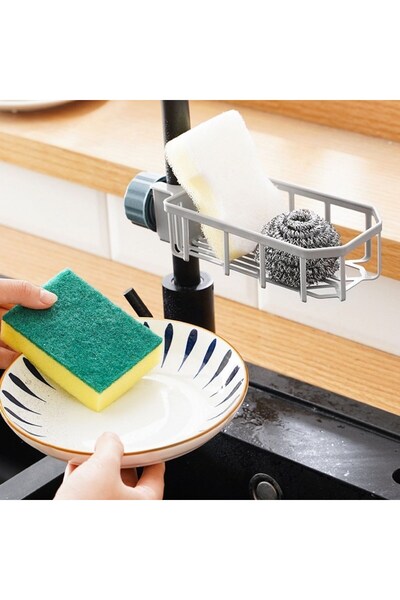 Leyaton حامل إسفنجة بلاستيكي بحافة الصنبور، منظم المطبخ، منظم المطبخ بالصابون...