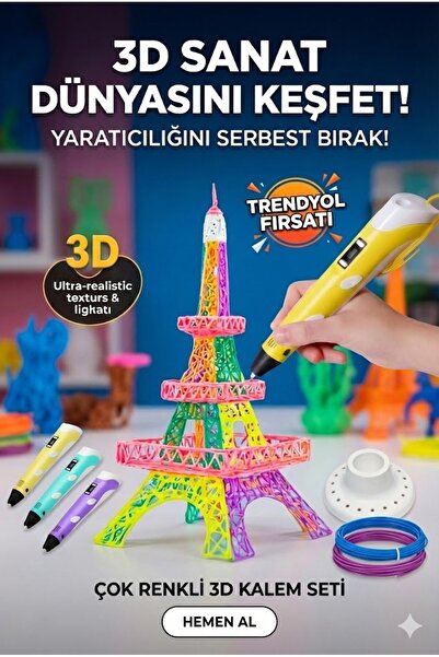 TakÇalıştır 3D Kalem Seti (SARI) Dijital Göstergeli + 3 Renk Filament Hediyel...