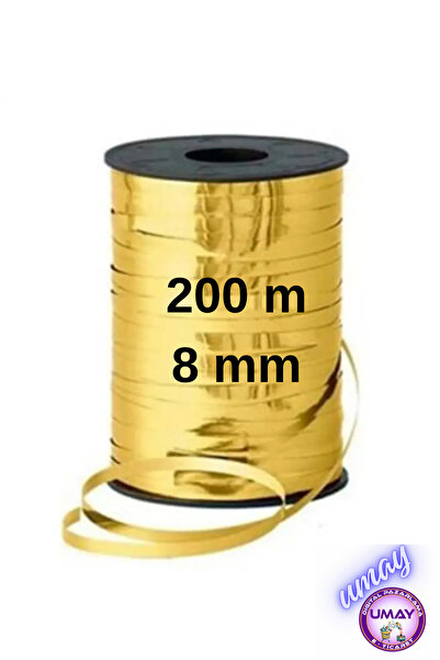 Erde 200m x 8mm Sjajna zlatna metalna traka Raffia | Konac za balone | Plasti...