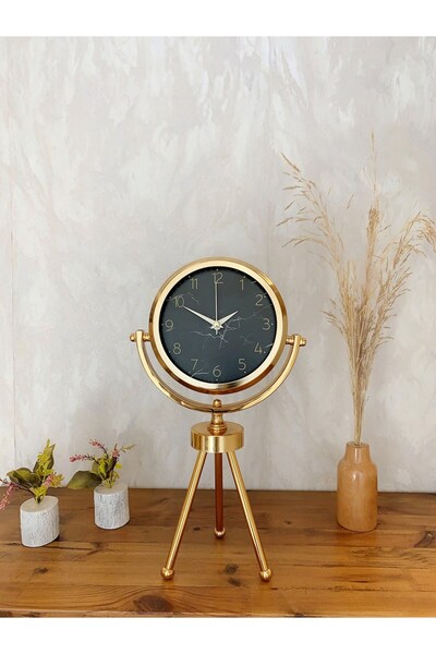 SORA HOME Gold Metal Mini Tripod Mermer İlhamı Masa Saati 45×26 Cm