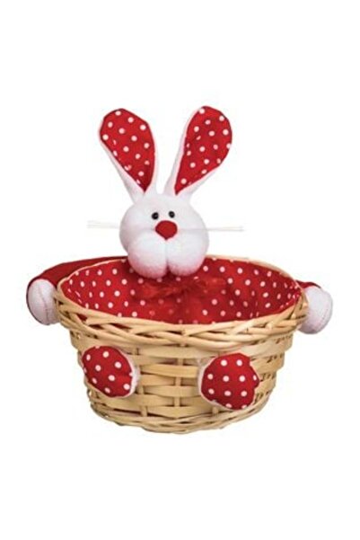 Tessari Coș decorativ de Paște cu iepuraș 3D roșu și alb Ø19 x 9 cm
