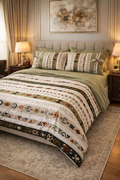Zeren Home Ethnic Patterned 100% Cotton Double-Sided Duvet Cover Set 6 Pieces