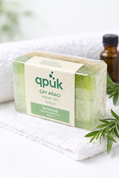qpuk Tea Tree Extract Pumpkin Fiber Soap – Transparent Natural Exfoliating So...