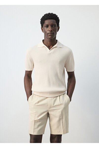 MANGO Man Kontrastlı nervürlü örgü polo