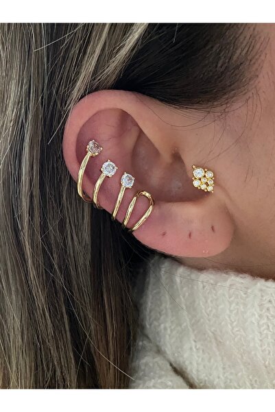 Pinery Jewels Oval Taşlı Kadın Kıkırdak Küpe