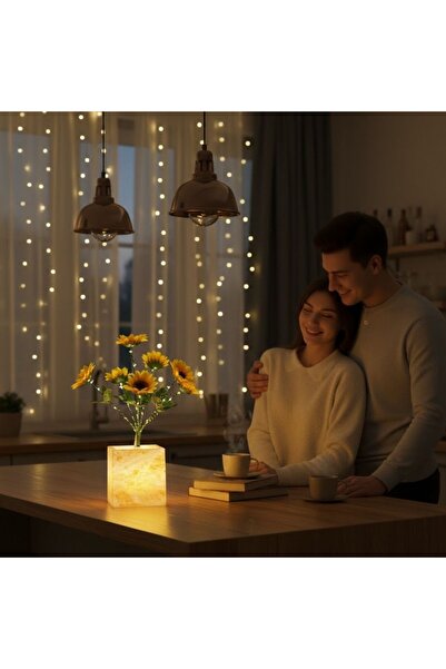 Leyaton Işıklı Yapay Çiçek – Sarı Saksılı LED Dekoratif Bitki, Masaüstü ve Ev...