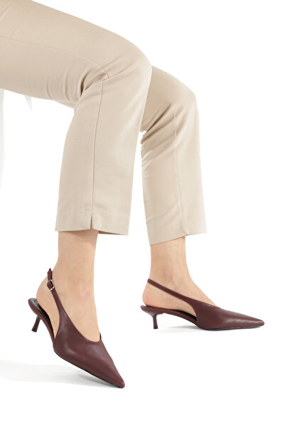 PİMORA جلد أحمر بورجوندي، مقدمة مدببة، مفتوح من الخلف، كعب رفيع 4 سم، الموسم ...