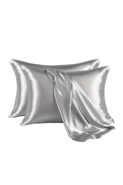 Leyaton 2-Piece Silk Textured Satin Pillowcase 50X70 – Silver – Microsatin, H...