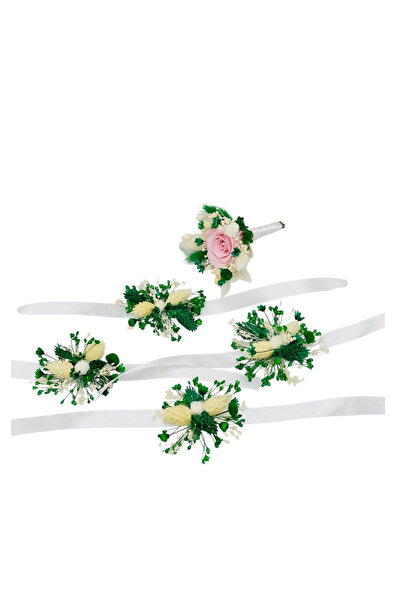 Eventissimi Set 4 bratari si 1 cocarda pentru nunta, cu flori criogenate si n...