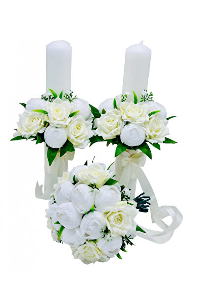 Eventissimi Lumânare cununie/botez – 40 cm, ceară naturală, decor: flori deco...