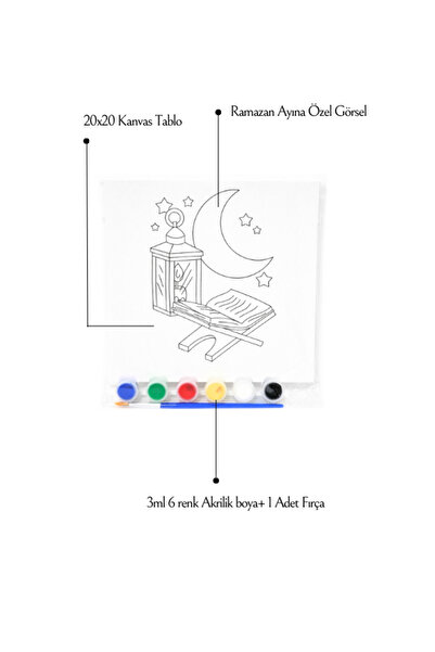 Edu&Hobby Çocuklar İçin Ramazan Boyama Kanvas Tuval 20x20 | Kendin Yap Hobi Seti