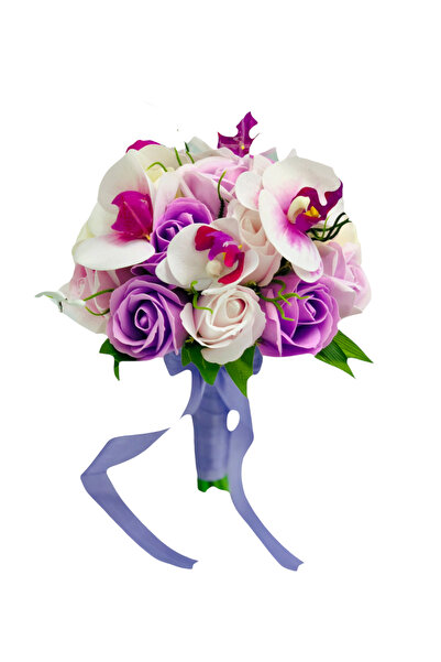 Eventissimi Buchet mediu cu trandafiri si orhidee (Alb, Violet)