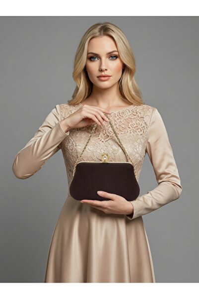 Biçanta Καφέ Ζ.Α.Ρ.Α. Σατέν κρυστάλλινη πέτρα με κεντημένη αλυσίδα Γυναικεία ...