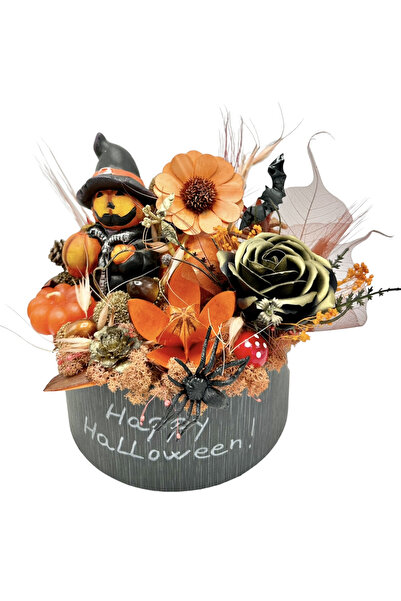 Eventissimi Aranjament floral mediu de Halloween cu flori uscate si figurine ...