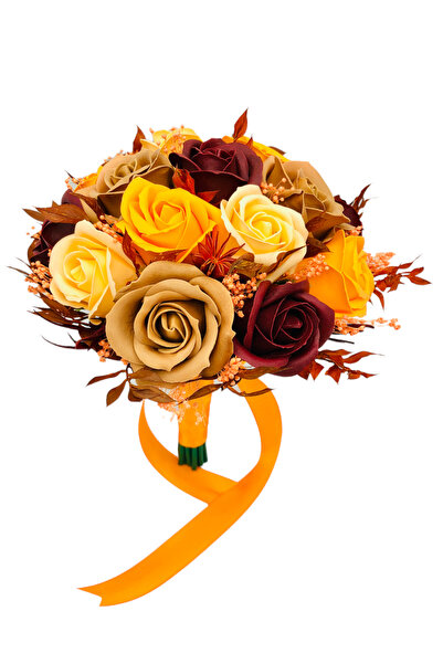 Eventissimi Buchet mediu cu trandafiri si flori naturale uscate (Portocaliu)