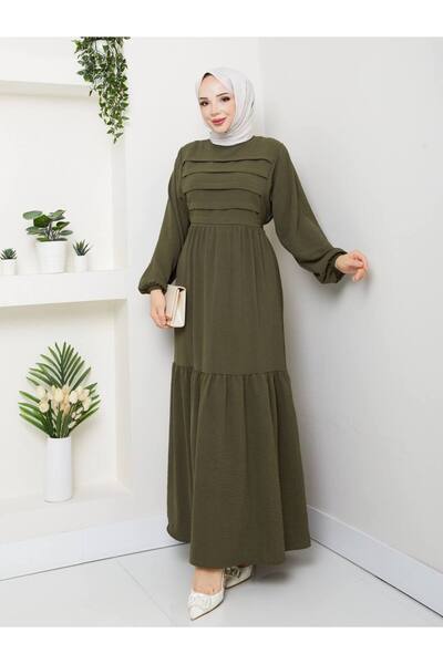 asyadabutik Women's Front Stripe Detailed Tie-Back Ayrobin Hijab Dress