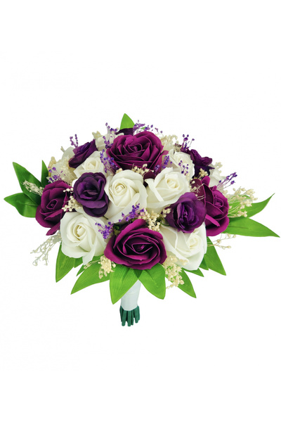 Eventissimi Buchet mediu cu trandafiri si floarea miresei (Violet, Alb)