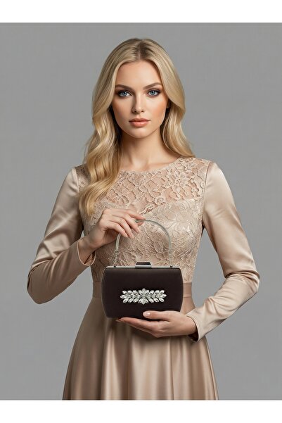 Wedding Fashion Brown Z.A.R.A. Satin Crystal Stone Embroidered Chain Women's ...