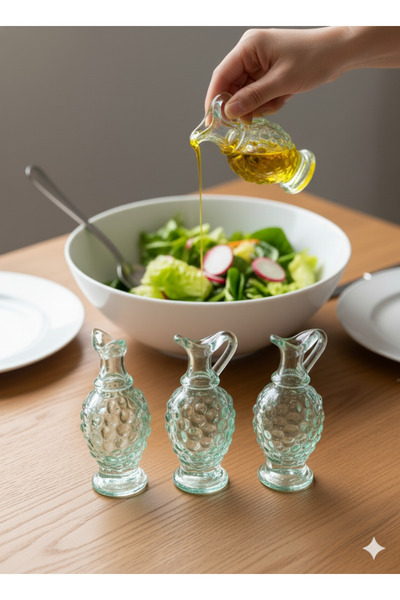 ozbience 3’lü Cam Minik Sosluk Şişe Seti, Limon, Zeytinyağı ve Sirke için