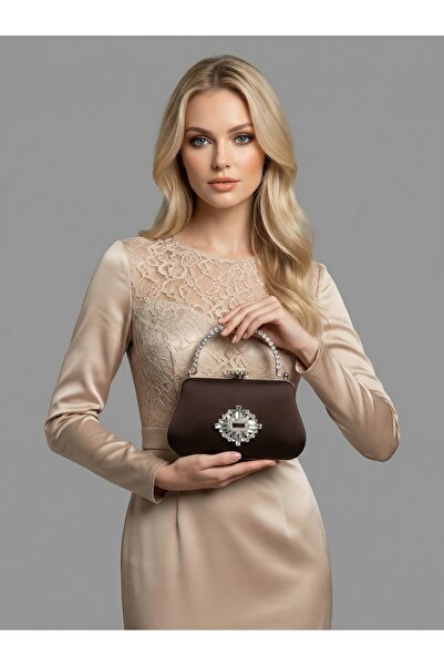 Biçanta Καφέ Ζ.Α.Ρ.Α. Σατέν κρυστάλλινη πέτρα με κεντημένη αλυσίδα Γυναικεία ...