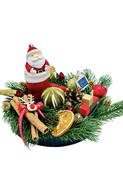 Eventissimi Aranjament Craciun cu lumanare tip Mos Craciun si elemente natura...