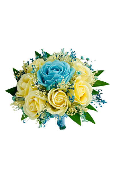 Eventissimi Buchet mic personalizabil cu trandafiri si floarea miresei (Bleu,...