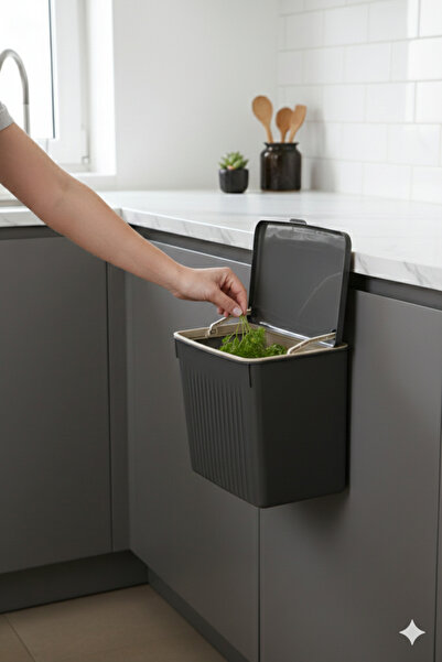 NY HOME Askılı Fonksiyonel Çöp Kutusu 8Lt.GRİ