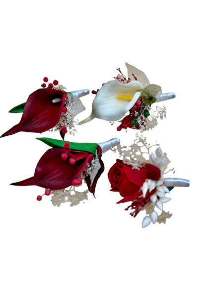 Eventissimi Set 4 Cocarde/ flori pentru piept, cale real touch, trandafir par...