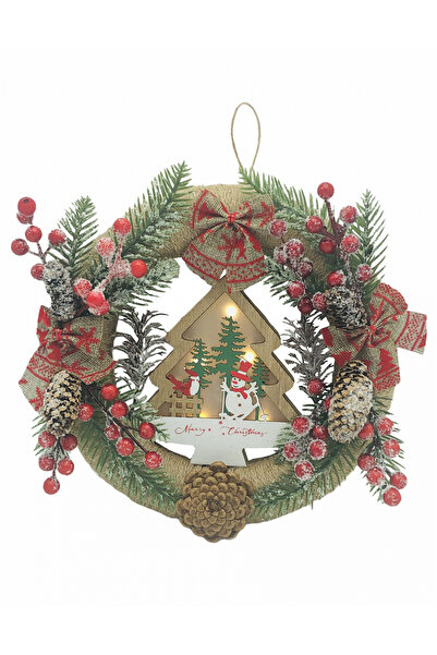 Eventissimi Coronita Craciun Eventissimi, 25 cm, cu casuta din lemn iluminata...