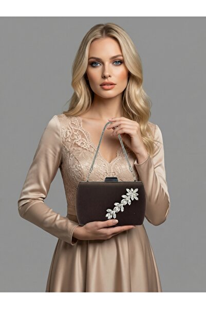 Biçanta Καφέ Ζ.Α.Ρ.Α. Σατέν κρυστάλλινη πέτρα με κεντημένη αλυσίδα Γυναικεία ...