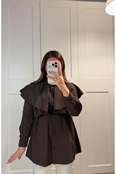 KASSEL Bağlama Detaylı Volan Gömlek Kahverengi