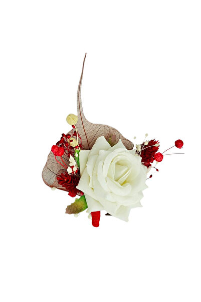 Eventissimi Cocarda cu Trandafir din matase și Flori Naturale Uscate - Elegan...