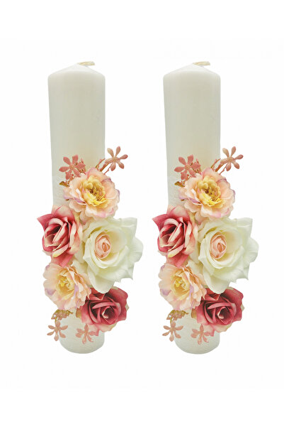 Eventissimi Set Lumanari nunta / botez, 30 cm, Eventissimi, alb / roz, tranda...