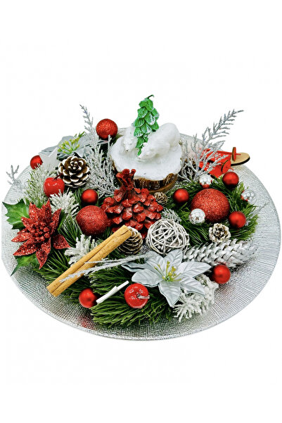 Eventissimi Χριστουγεννιάτικη σύνθεση σε πιάτο (Ασημί / Κόκκινο)