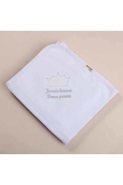 Generic بيبي شاين مهاد مواليد مطرز قطن بشكل تاج - 95x85 سم - أبيض