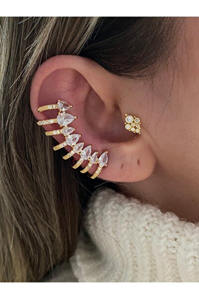 Pinery Jewels Limited Edition - İri Taşlı Kadın Kıkırdak Küpe