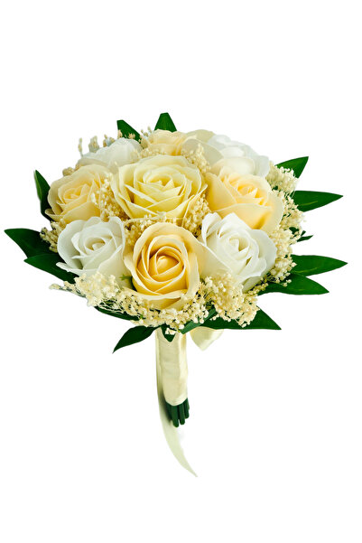 Eventissimi Buchet mic personalizabil cu trandafiri si floarea miresei (Crem,...