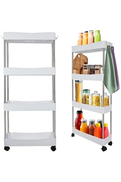 Ruhhy Bathroom Shelf, 4 Levels, on Wheels, White, 91.5x37x12cm