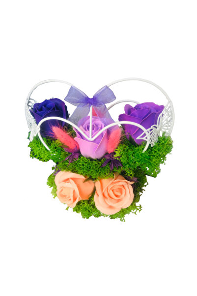 Eventissimi Aranjament Floral - 5 Trandafiri Sapun si Licheni Stabilizati, Mo...